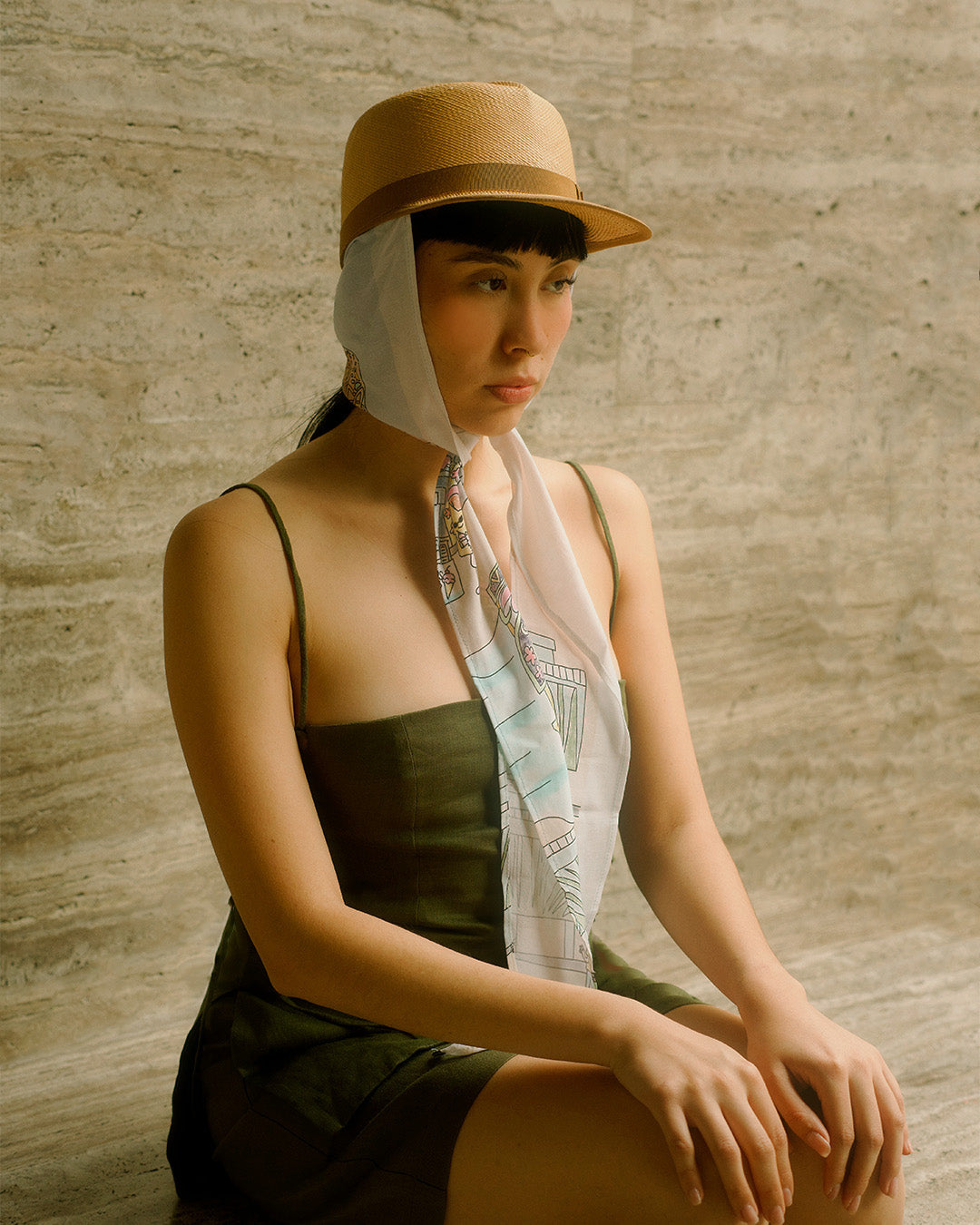 Sombrero Lucienne con Mascada por Gladys Tamez